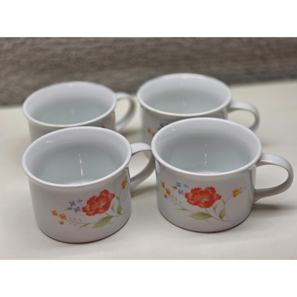 Hearthside Bake N Serve Floral Porcelain Soup Mugs 14oz Set of 4 Made in Japan